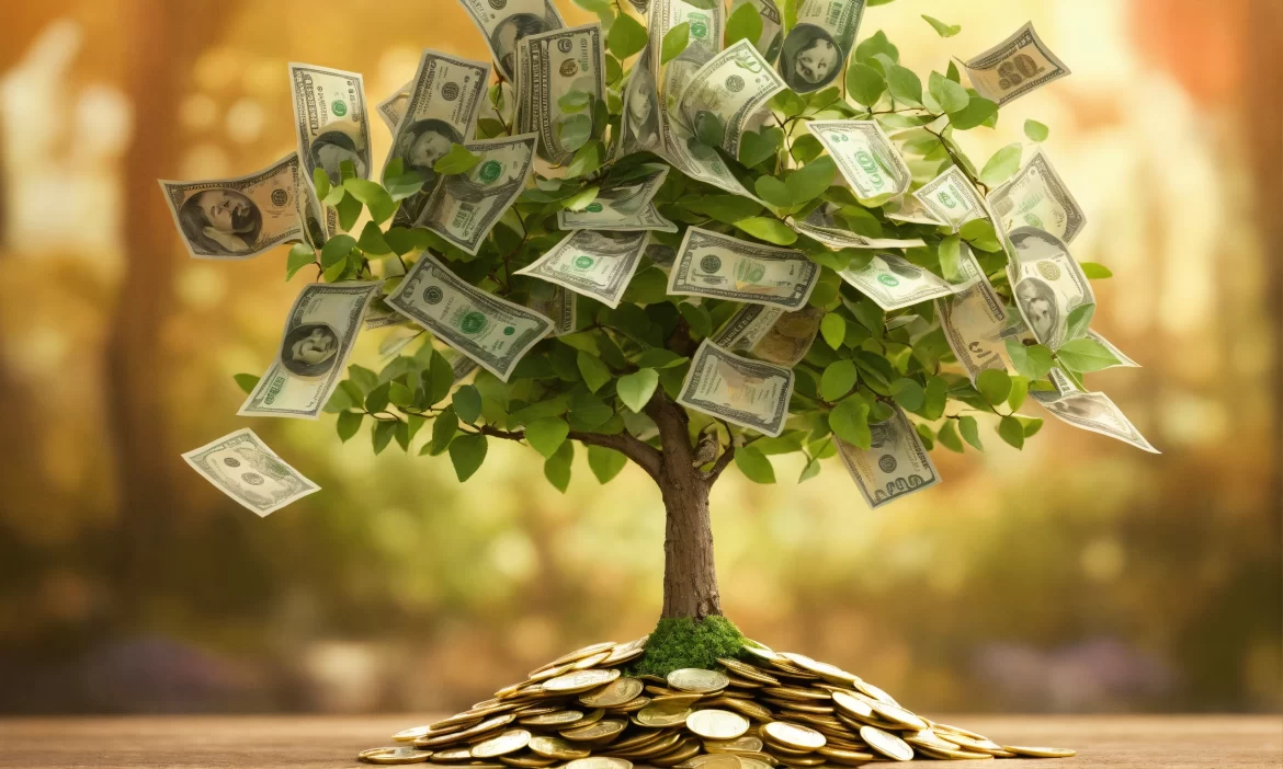 a flourishing small tree with dollar bills as leav (1)