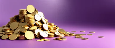 funnel with gold coins on a lilac background in th